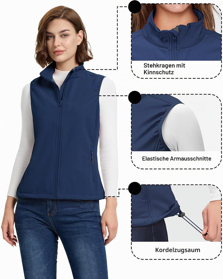 33,000ft Weste Damen Outdoor Leichte Softshell-Weste Ärmellose Jacke Winddichte Fleece Damenweste fü