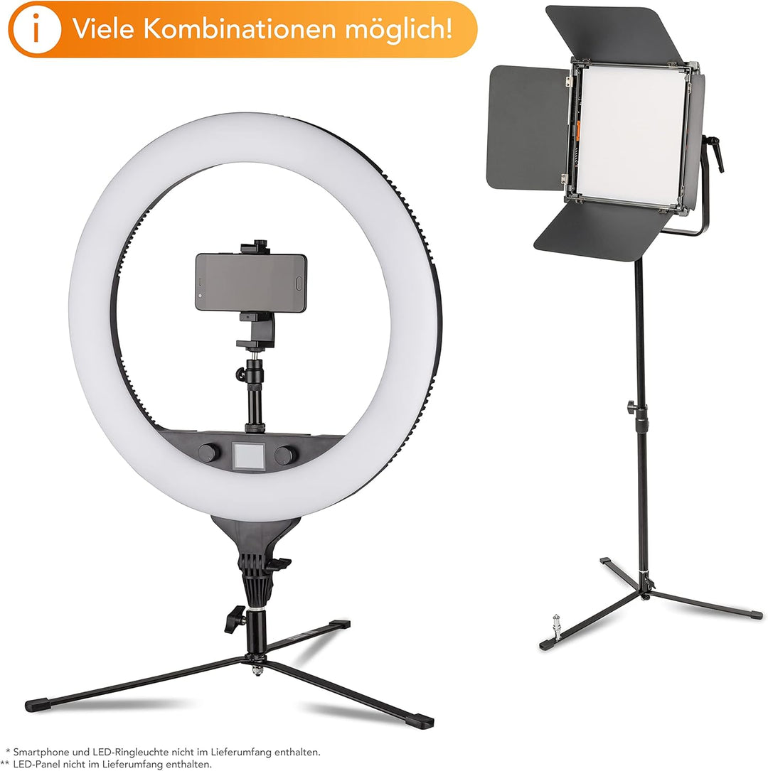 Walimex pro Boden-Lampenstativ mit extra Mittelsäule für Lampen, Kameras, Blitze I 12-90cm Höhe stuf