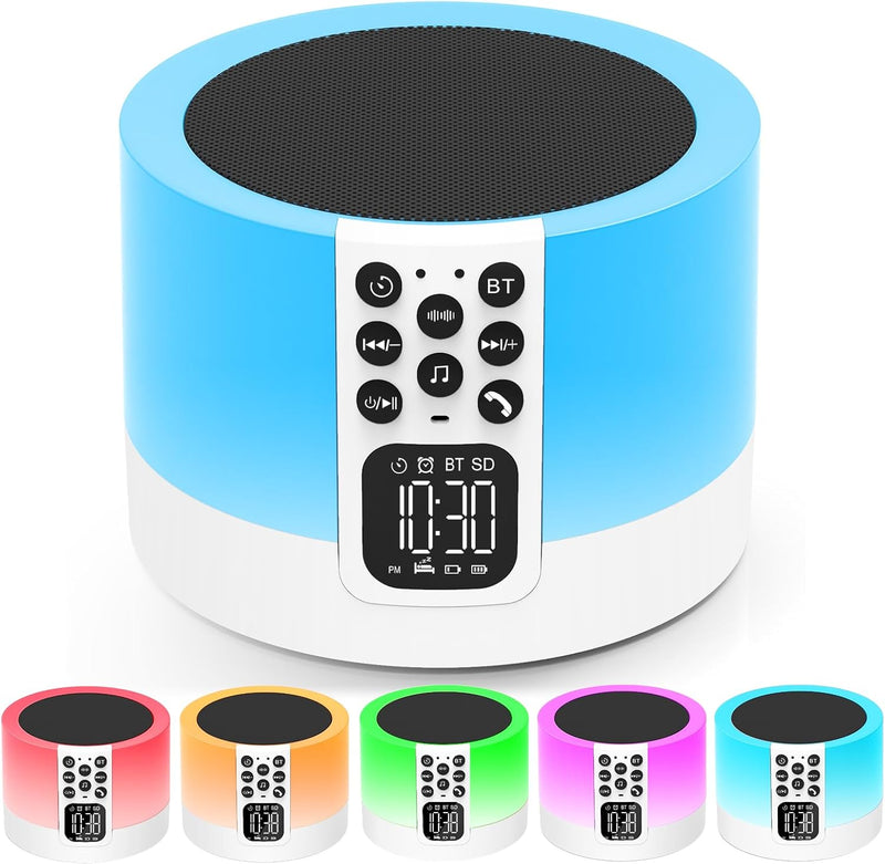 Tragbarer Bluetooth Lautsprecher mit Licht, Digital Wecker, White Noise Machine, Touch Dimmbares Nac
