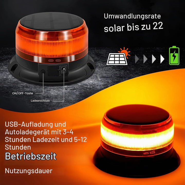antom rundumleuchte akku Solarenergie 9 Blitzmuster 12V 24V Gelb Warnleuchte led magnet mit 1 Meters