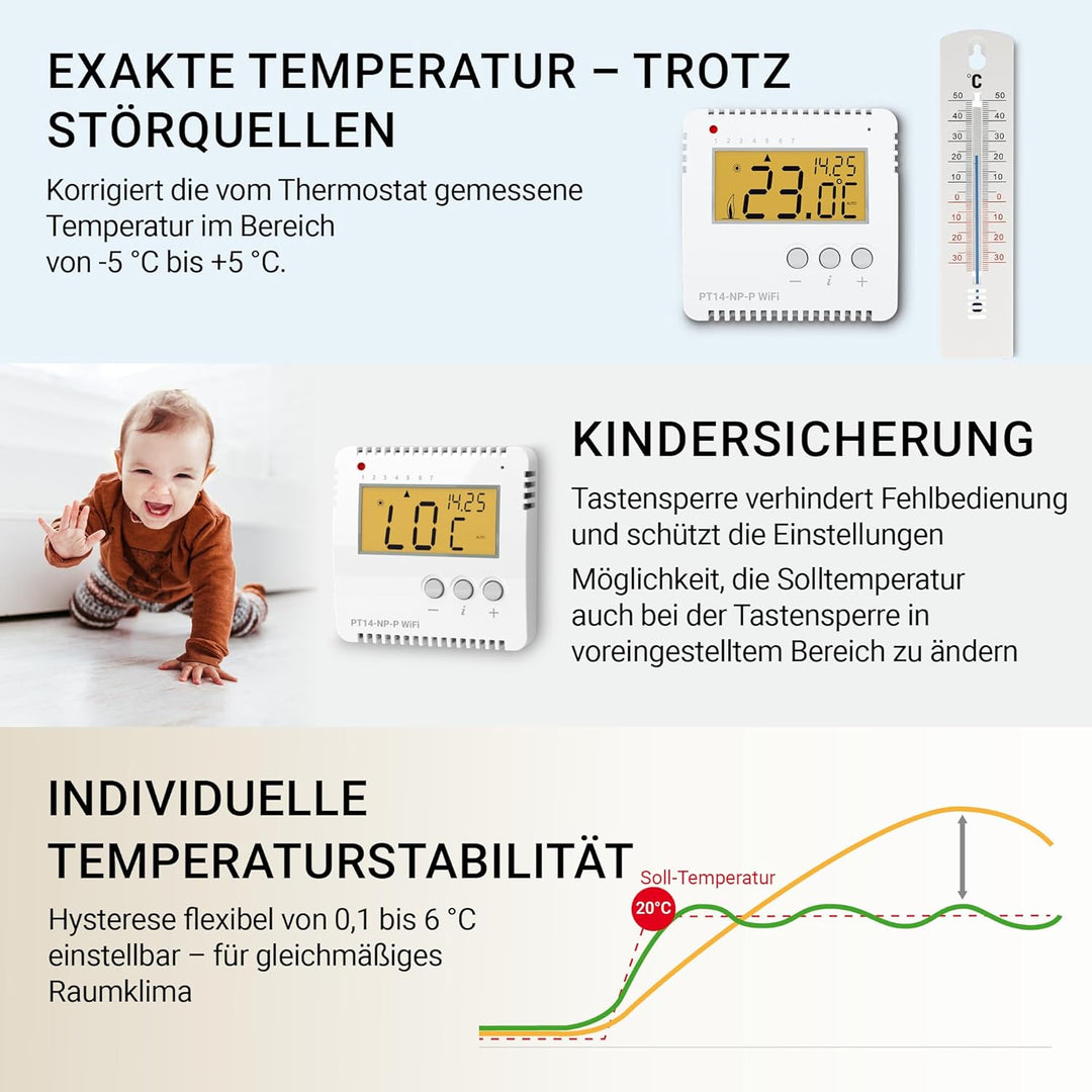 ELEKTROBOCK PT14-NP-P WiFi - Smart WLAN Raumthermostat 230V - Heizungssteuerung per APP – Aufputzmon