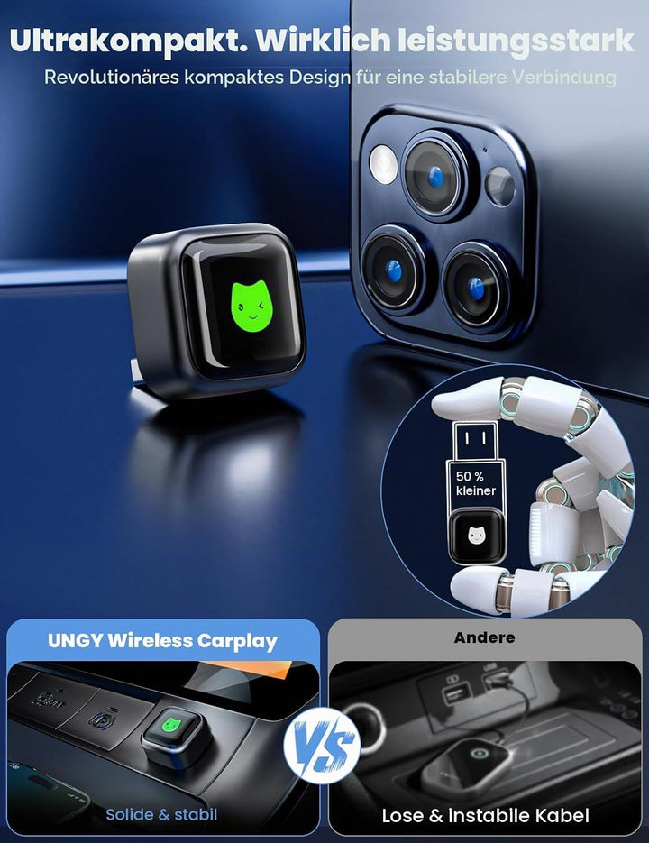 CarPlay Wireless Adapter für Apple 2026 Upgrade, Wired zu Wireless CarPlay, USB &amp; Type-C Dual-Port,