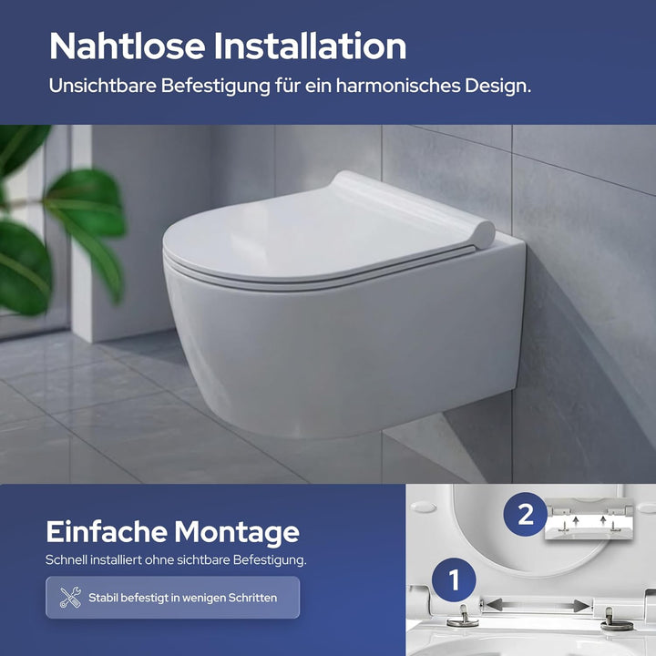 VILSTEIN | Hänge WC Spülrandlos | Toilette Komplett Set | Wand wc | Tiefspüler | Komplettset inkl. a