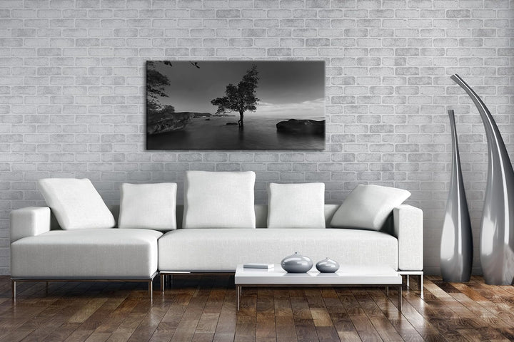 Abenddämmerung am Meer Panorama 80x40 cm Effekt: Schwarz/Weiss als Leinwandbild, Motiv fertig gerahm