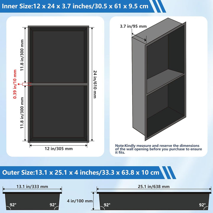FTL Wandnische Dusche 30 x 61 x 10cm,Duschnische aus 304 Edelstahl,Schwarz Eingebettet Wandnische,Ke