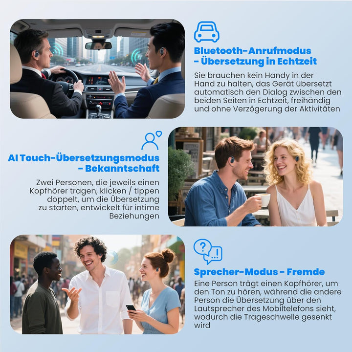 AI Übersetzer Kopfhörer mit Echtzeit-Übersetzung in 144 Sprachen, Bluetooth Kopfhörer mit HD-Stereo-