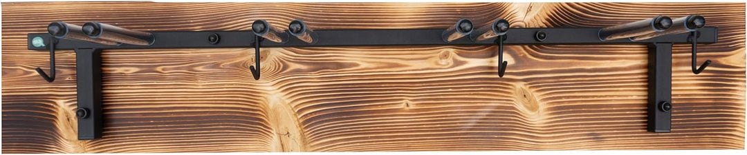 QLS Skihalterung S3 Wand Skihalter für 4 Paare 83 cm Stahl Holz hölzerne Hakenleiste Nordic Walking