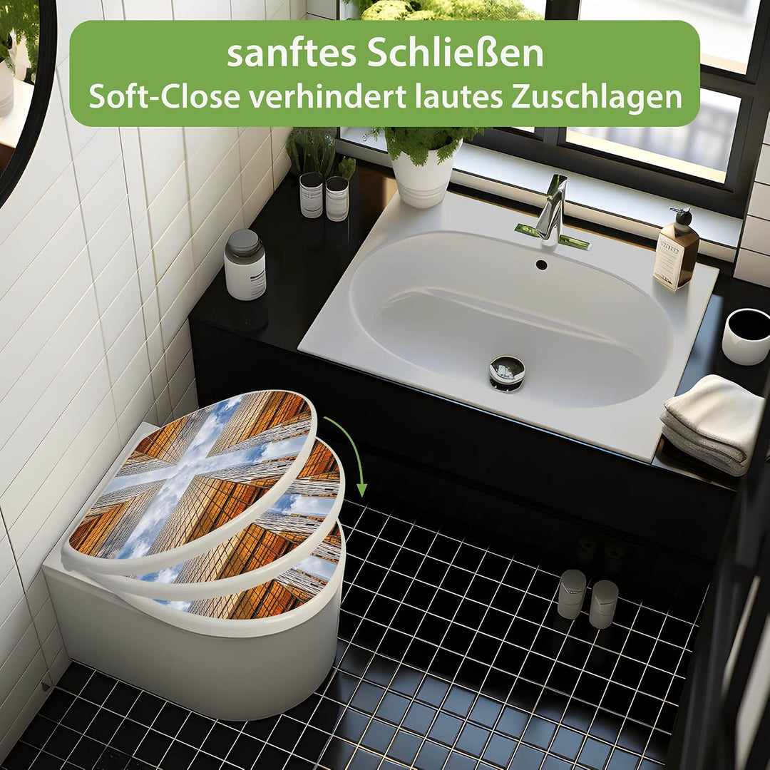 banjado Toilettendeckel mit Absenkautomatik 44,5x37cm - Soft Close Toilettensitz - WC Sitz mit Absen