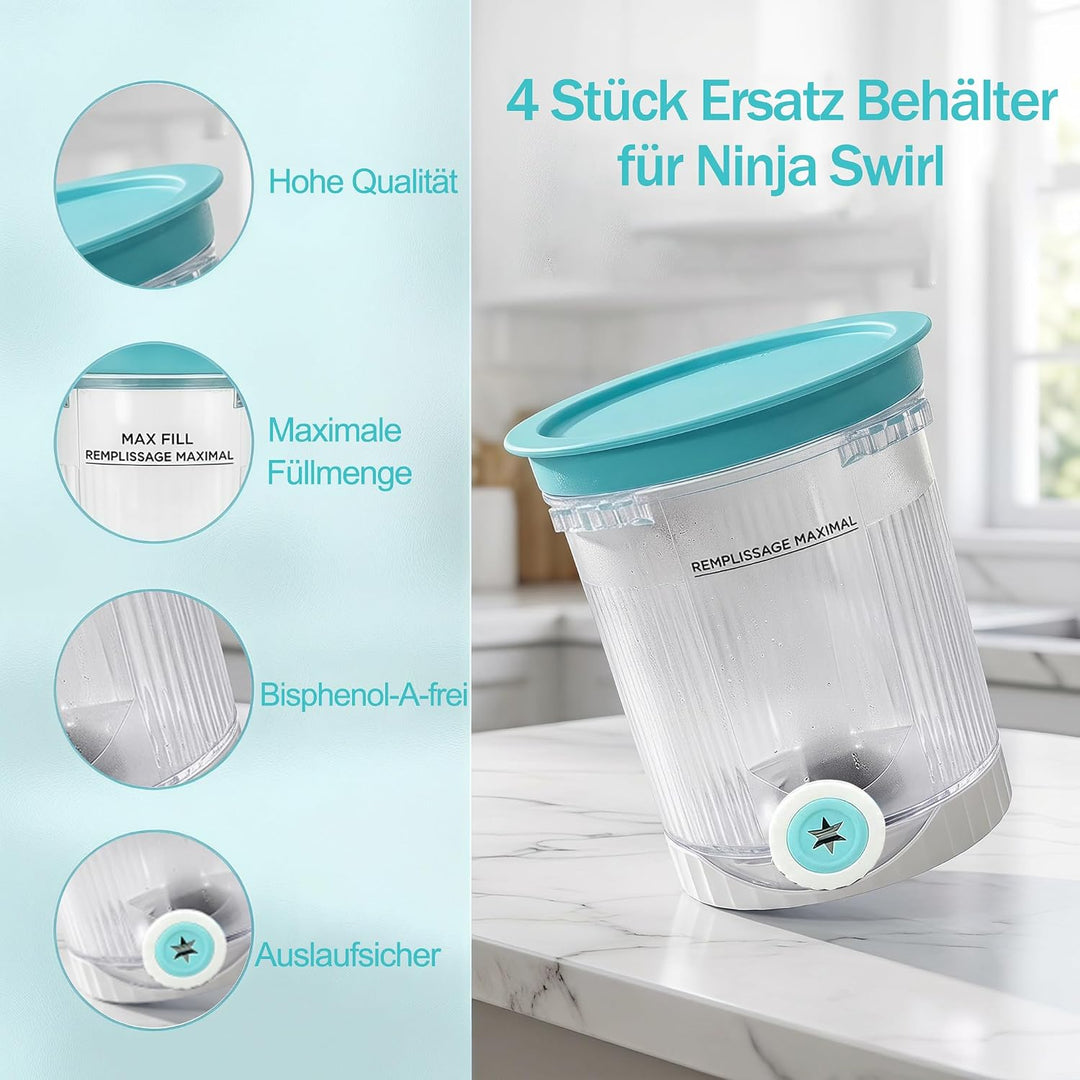 2 Stück Creami Behälter für Ninja Swirl CREAMi NC701EU 480ML BPA-Frei und Spülmaschinenfest Becher k