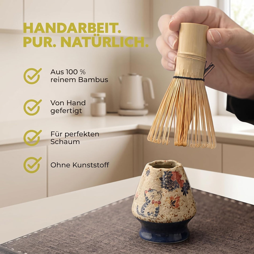 Matcha Set Japan 8-teilig – Premium Matcha Tee Set mit Keramik Schale, Bambus Chasen Besen &amp; Halter,