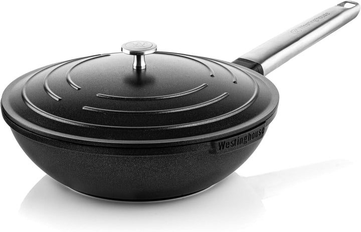 Westinghouse PERFORMANCE SERIES Wok Pfanne mit Deckel, Beschichtete Pfanne 28 cm mit Edelstahl-Griff