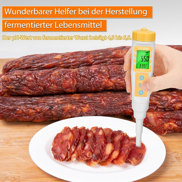 YINMIK pH Messgerät für Lebensmittel und Wasser, Präzises Digitales pH Meter für Fleisch, Käse, Saue