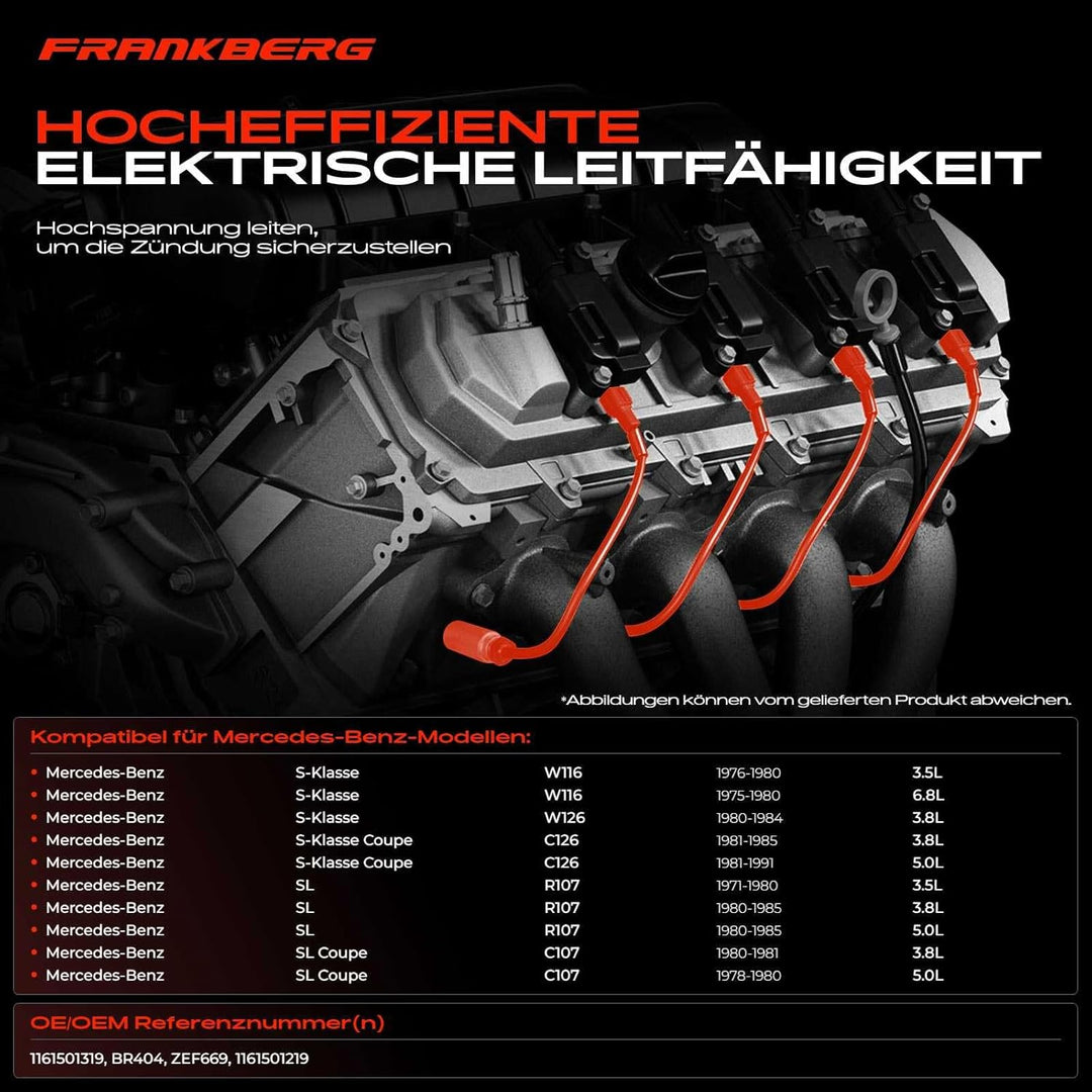 Frankberg 9x Zündleitungssatz Zündkabel Kompatibel mit S-Klasse W116 W126 3.5L 3.8L 6.8L 1975-1984 S