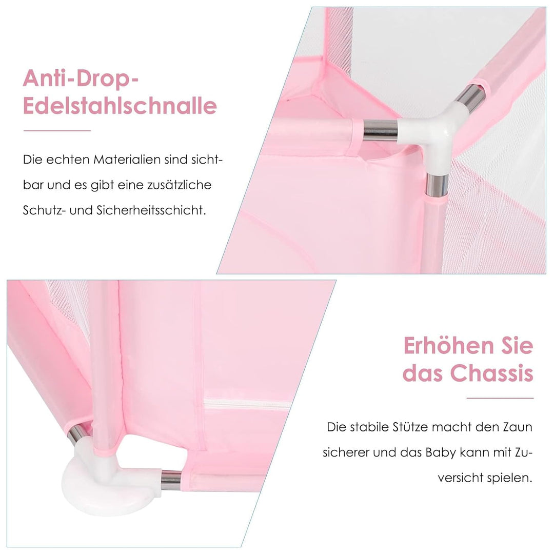 Faltbarer Laufstall Baby 128×110×65 cm – sechseckiger Laufgitter Baby mit atmungsaktiven Netz-Seiten