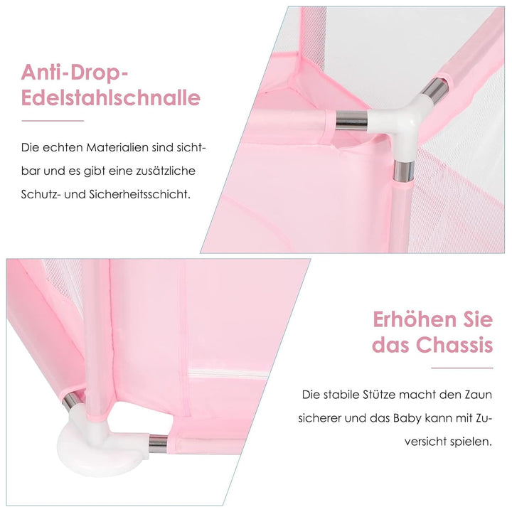 Faltbarer Laufstall Baby 128×110×65 cm – sechseckiger Laufgitter Baby mit atmungsaktiven Netz-Seiten