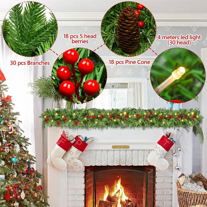 Tannengirlande mit Beleuchtung - 270cm Weihnachtsgirlande mit Beleuchtung 4m 30pcs Warmen LED Lichte