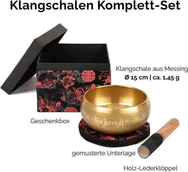 Indische Klangschalen mit OM-Verzierung und Geschenkbox, 15