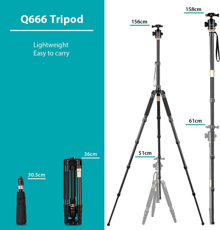 Andoer Q 666 Pro DSLR Kamera-Stativ Einbeinstativ Kugelkopf Veränderbar Tragbare Compact Reisenstati