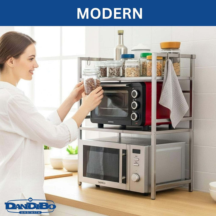 DanDiBo Verstellbares Küchenregal Edelstahl für Arbeitsplatte Stehend 3 Stufig 40-64 cm Regal Küche