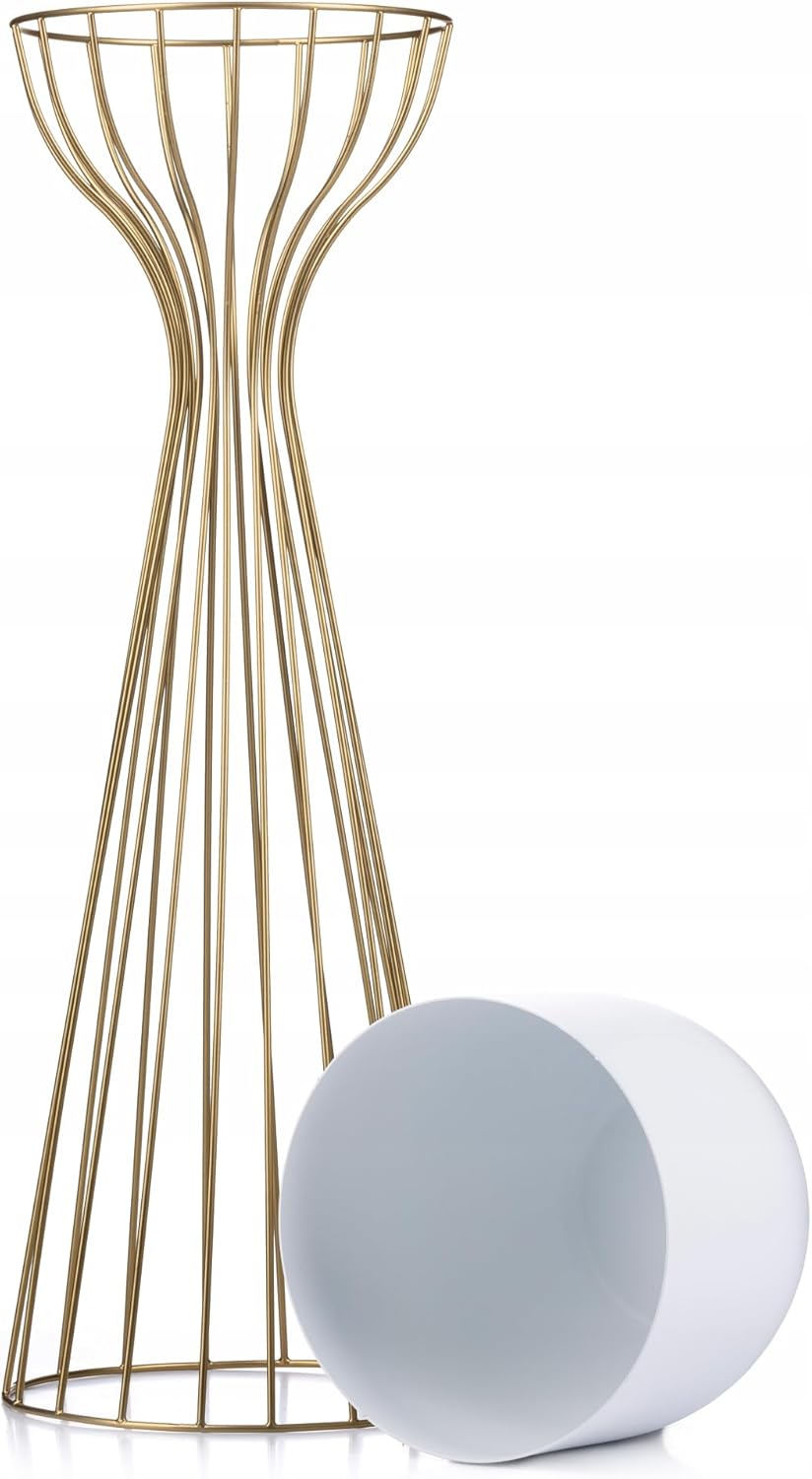 HowHomely Moderne Blumenständer Metall 68 cm Hoch mit Weiss Blumentopf Rund 18 cm Ø auf Robuste Gold