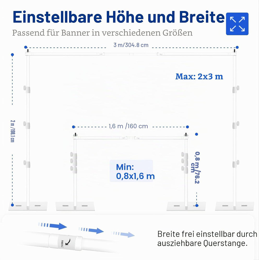 EMART Weiss Foto Hintergrund Ständer mit Stahlsockel, 2m x 3m Verstellbarer Fotohintergrund Ständer