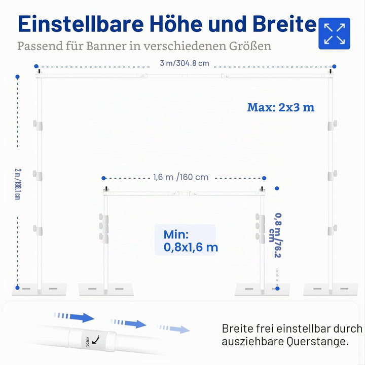 EMART Weiss Foto Hintergrund Ständer mit Stahlsockel, 2m x 3m Verstellbarer Fotohintergrund Ständer