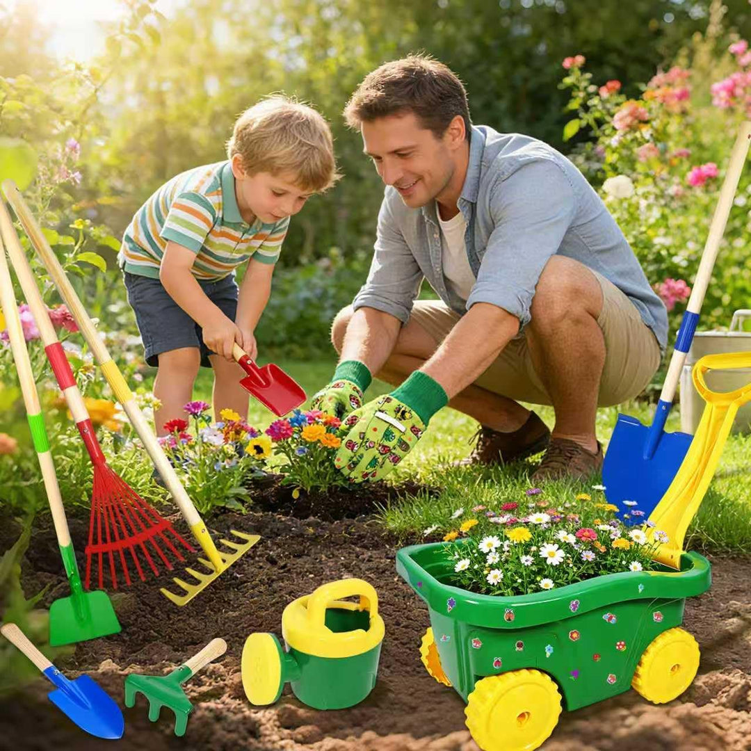 Schubkarre für Kinder, 13 Gartenwerkzeug Set für Kinder, Gartenset mit Schubkarre Kind, Kinderschubk