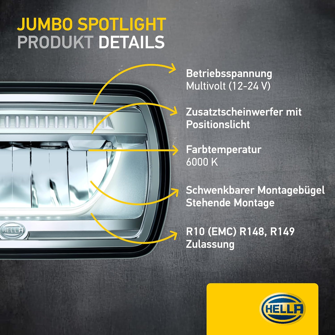 HELLA - LED-Fernscheinwerfer - Jumbo LED - ECE-R148/E24 5931/ECE-R10/E1 9032/ECE-R149 - 1FE 016 773-