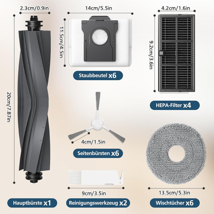 24 Stück Zubehör für Dreame L10s Ultra Gen 2 / L10s Pro Ultra Heat / L40 Ultra AE/ X30 Ultra/Mova E3
