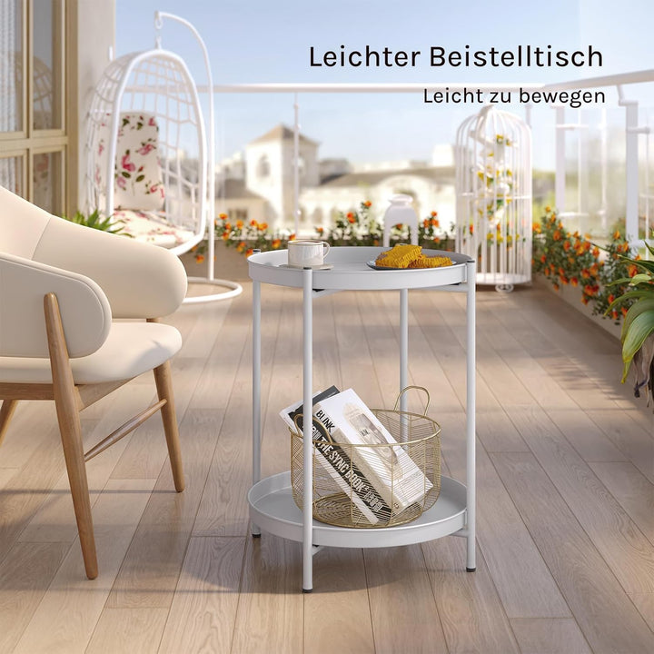WOLTU Beistelltisch rund, Couchtisch mit Stauraum, 2 abnehmbare Tabletts, Wohnzimmertisch Nachttisch