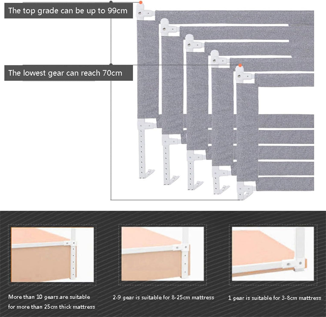 Homewell Bettgitter 200 cm, Bettschutzgitter für Kinder ab 0-10 Jahren, Höhenverstellbar Rausfallsch