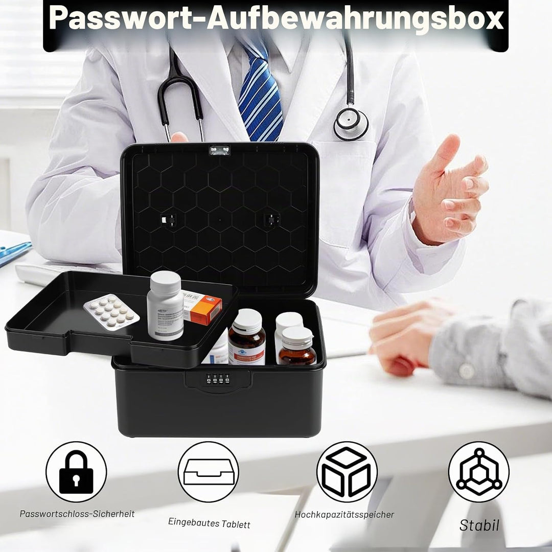 Abschliessbare Box mit Zahlenschloss, 9L Medikamentenbox mit Griff Verschliessbare Box, Doppellagig