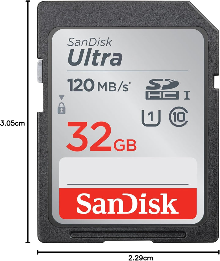 SanDisk Ultra 32GB SDHC Memory Card, Up to 120 MB/s, Class 10, UHS-I, V10 32 GB Single pack Single,
