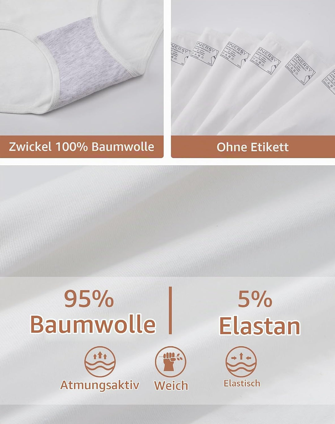 INNERSY Unterhosen Damen Baumwolle Atmungsaktive Hipster Unterwäsche Basic Bequem Panties 6er Pack X