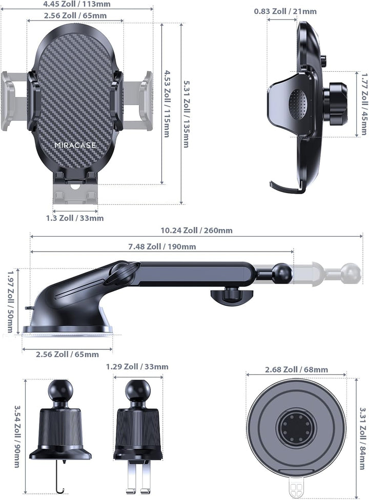 Miracase 2025 Handyhalterung Auto【Upgrade Doppelhaken & Rüttelfester Saugnapf】 4 in 1 Handy Halterun