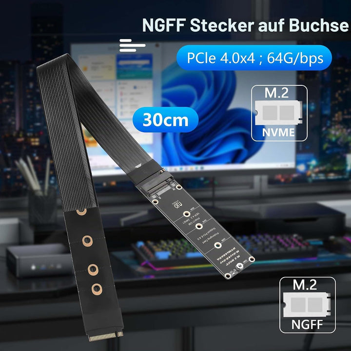 GINTOOYUN NGFF M.2 M-KEY NVME Erweiterung 40 CM PCIe 3.0/4.0 M.2 NVME/NGFF SSD Ribbon Flex Kabel für