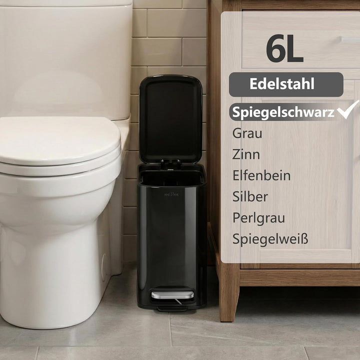 mVm Mülleimer Küche 6L, Mülleimer Bad, Abfalleimer Edelstahl, Schwarz | Soft-Close, Herausnehmbarem