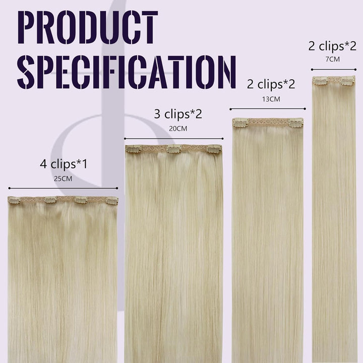 Fshine Clip in Extensions Echthaar Weissblond 35cm 120g Glatt Haar Extension Echthaar Clip in Haarve