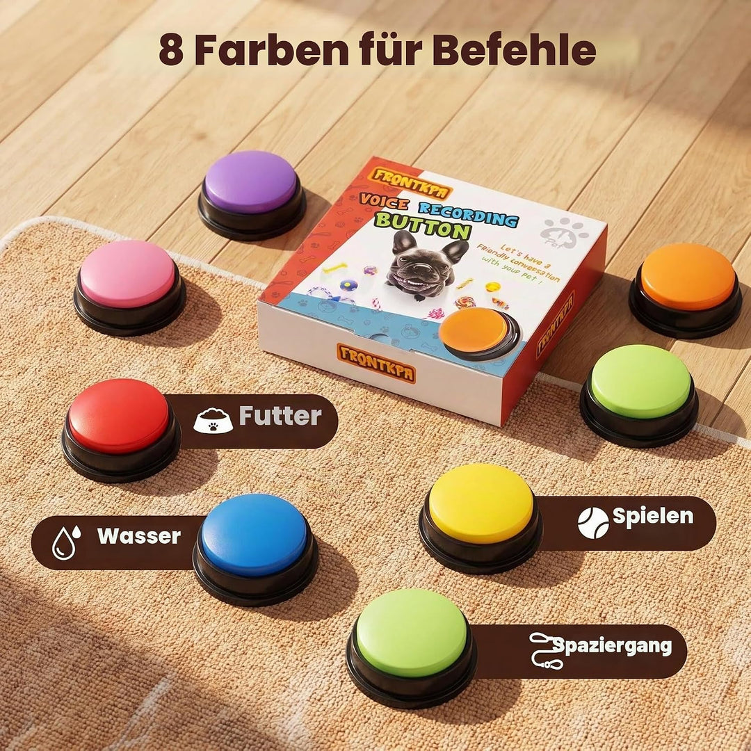 8 farbige Sprachaufnahme-Tasten, Hundetasten für Kommunikation, Haustier-Training, Summer, 30 Sekund