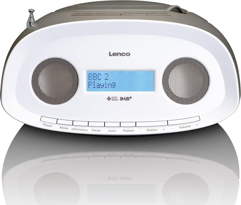 Lenco SCD-69 Tragbare Boombox mit DAB +, FM-Radio, USB-Wiedergabe, CD / MP3-Player, Weiss Beige, Bei