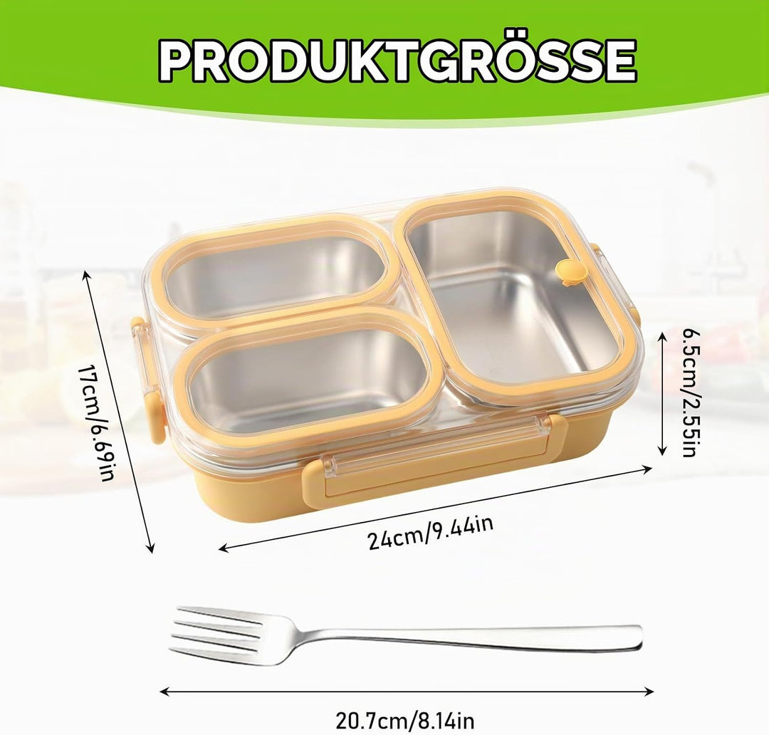 Bento Lunchbox Erwachsene 1000ml Edelstahl Brotdose Edelstahl mit Fächern, Bento Box mit Gabel, Brot