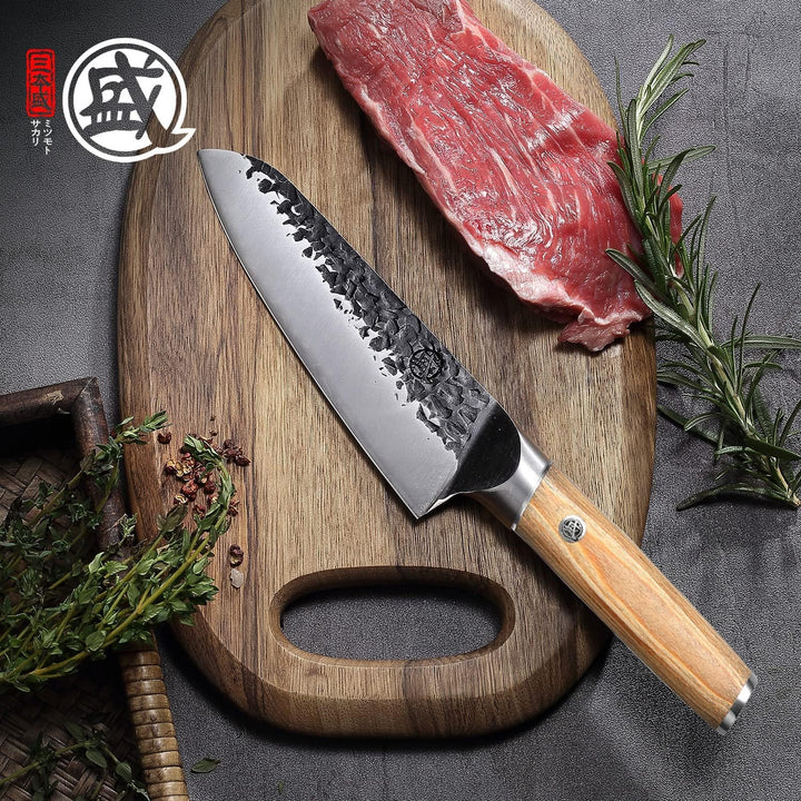 MITSUMOTO SAKARI 17 cm Santoku Küchenmesser, Handgeschmiedete kochmesser, Professionelle Japanisches