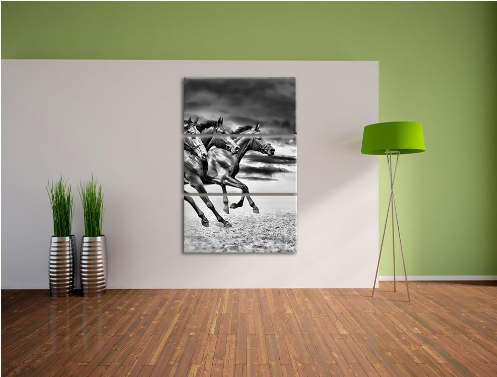 Pixxprint DREI Wilde Westernpferde als Leinwandbild/Grösse: 3 Teilig (120x80) cm/Wandbild/Kunstdruck