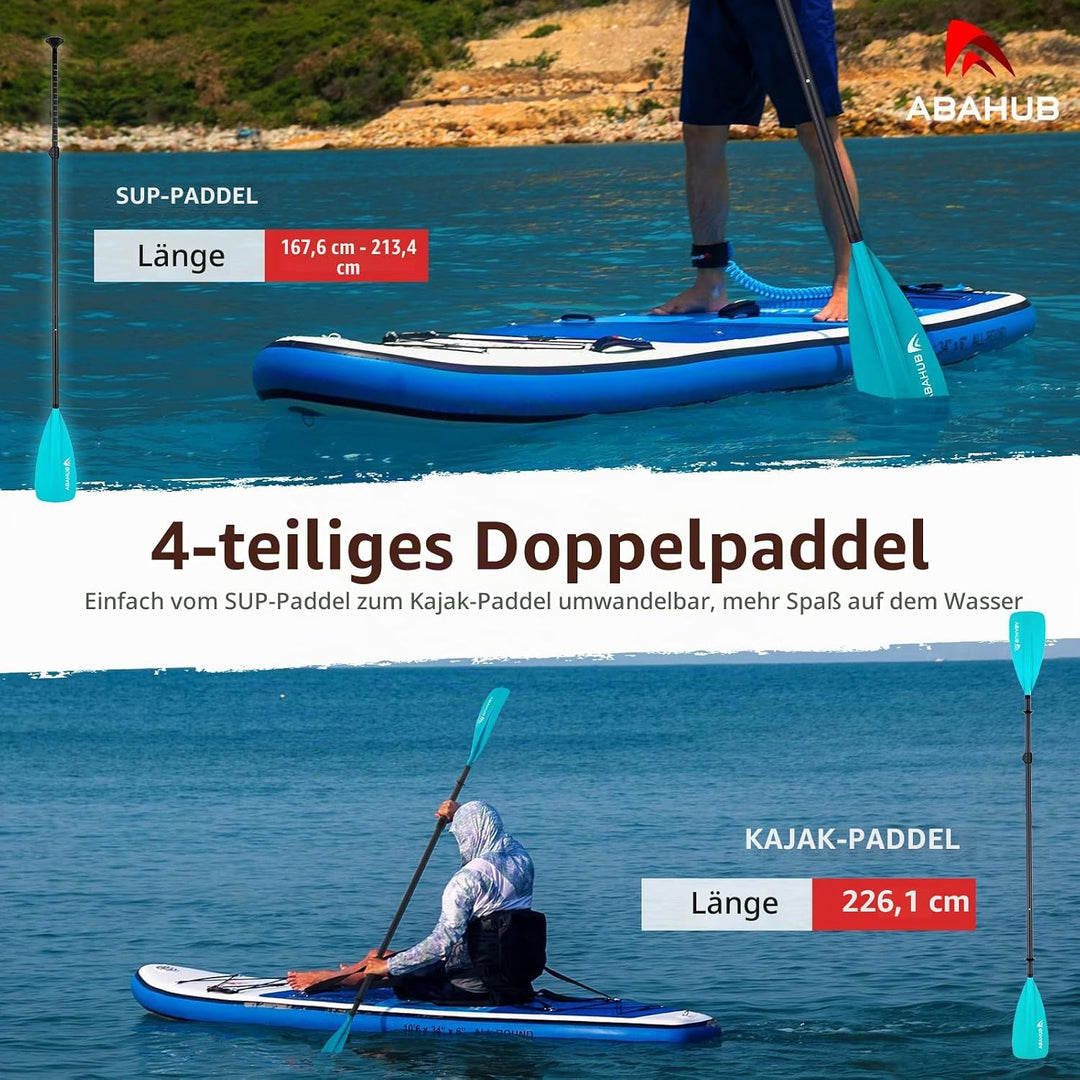 Abahub 4 teilig Carbon SUP Kajak Paddel, 2 in 1 verstellbare Stand up Paddleboard Paddel, leichte Ca