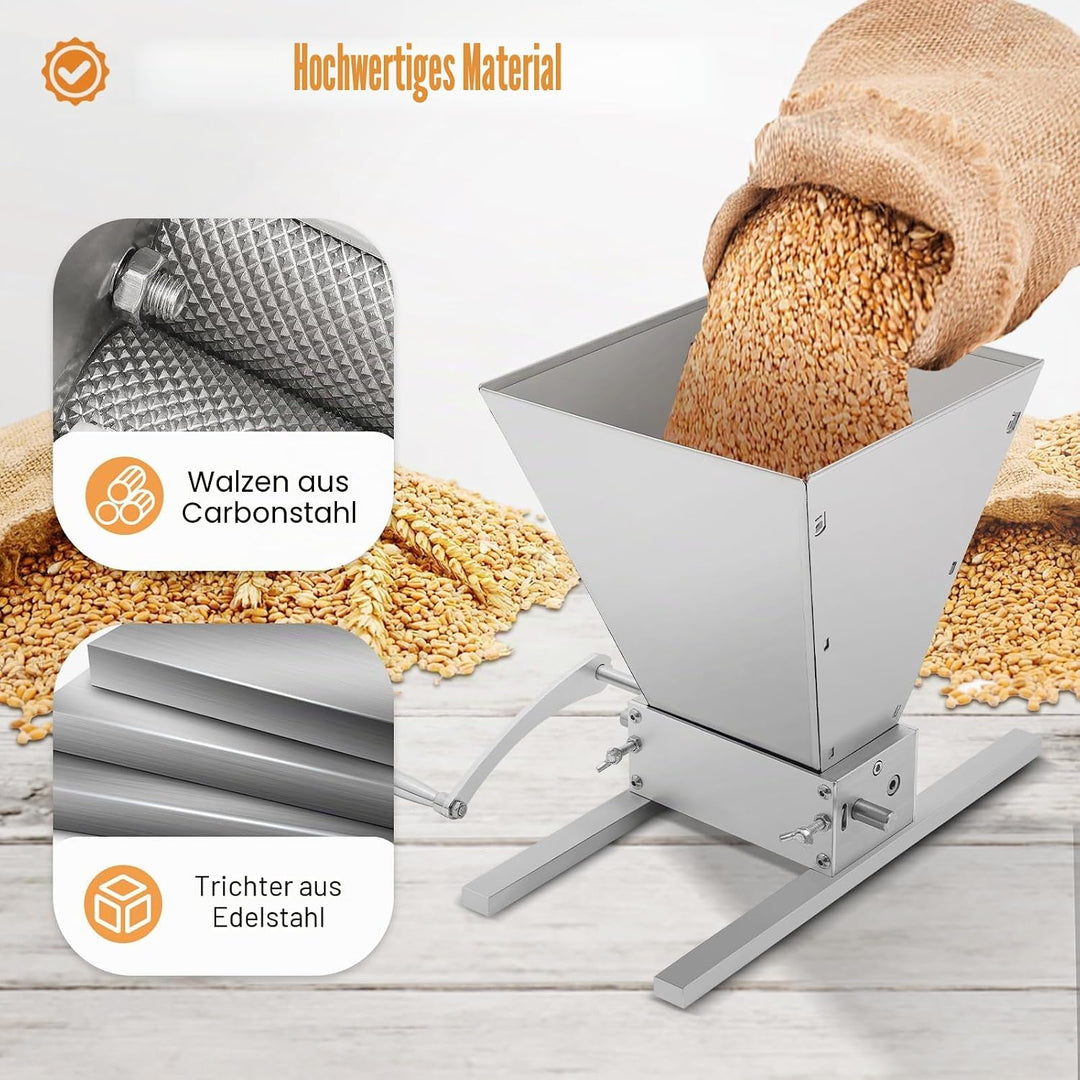 Manuelle Getreidemühle, 4L Handgetreidemühle Zerkleinerer für Getreide Futter, 2 Rollen Verstellbare