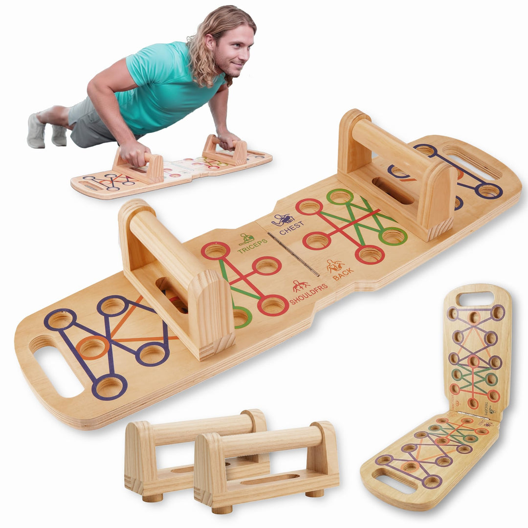 Push Up Board Holz 24-in-1 faltbares Liegestützbrett mit Griffen, Liegestützgriffe für Brust, Trizep
