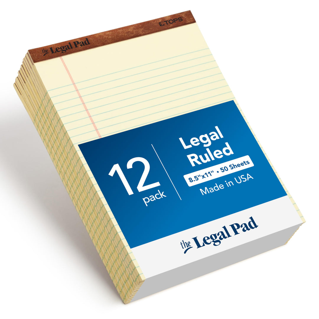 TOPS The Legal Pad Schreibblöcke, 21,6 x 29,5 cm, Kanarienvögelpapier, Rechtsregeln, 50 Blatt, 12 St