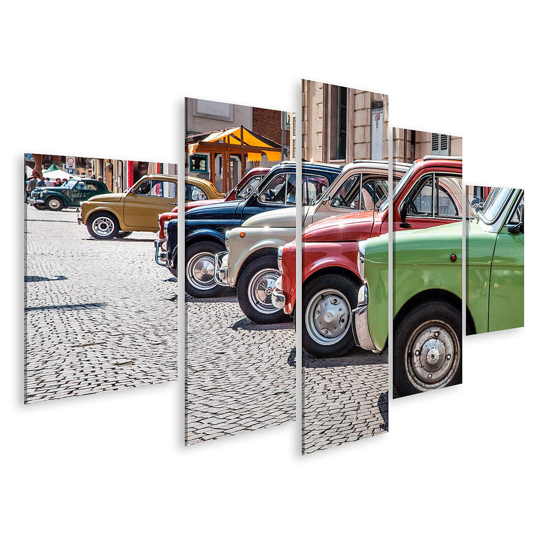 Bild auf Leinwand Alter FIAT 500 Bilder Wandbild Poster Leinwandbild 170x80cm - 5 Teile, 170x80cm -