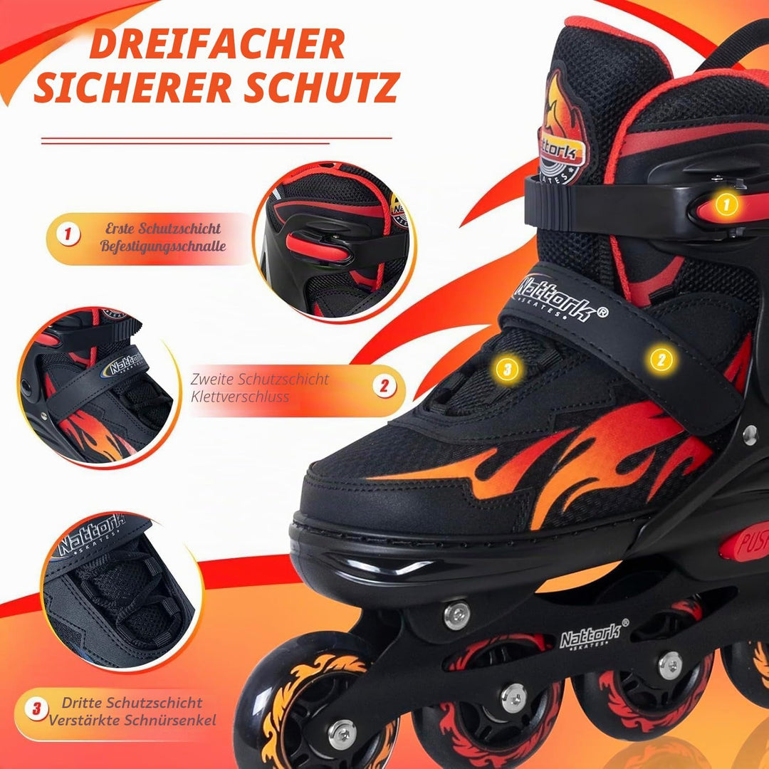 Nattork Adjustable Inline Skates for Kids and Teens, Nezha Inferno Skates Indoor and Outdoor Blades