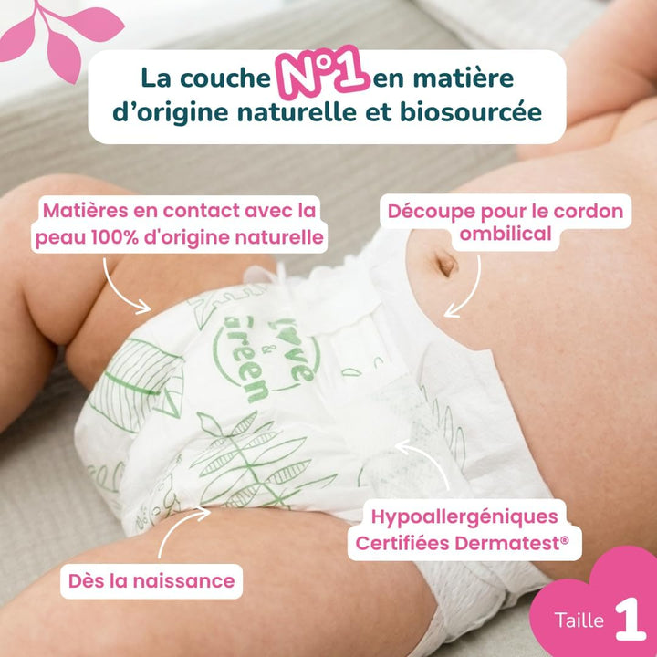 Love &amp; Green Baby-Windeln, hypoallergen Gr. 1 x 138 stk. Taille 1 (138 Unité), Taille 1 (138 Unité)